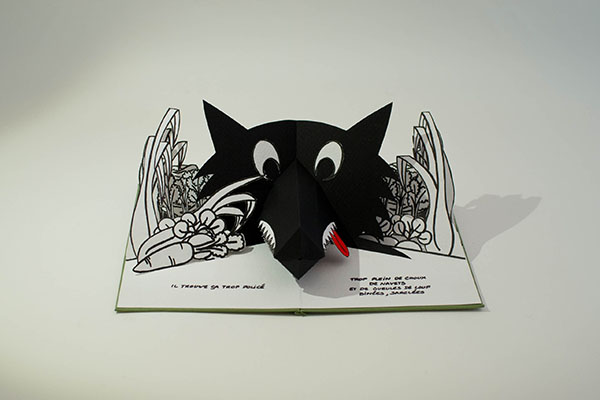 Projet livre pop-up, loup dans un potager, face