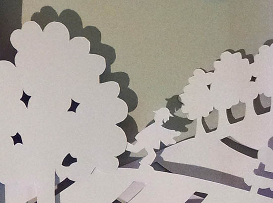 Projet de livre pop-up, Le bonheur… d’après Paul Fort, Flammarion Jeunesse. Détail pop-up strophe 2, personnage courant