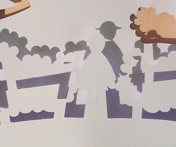 Projet de livre pop-up, Le bonheur… d’après Paul Fort, Flammarion Jeunesse. Détail pop-up strophe 7, personnage de dos