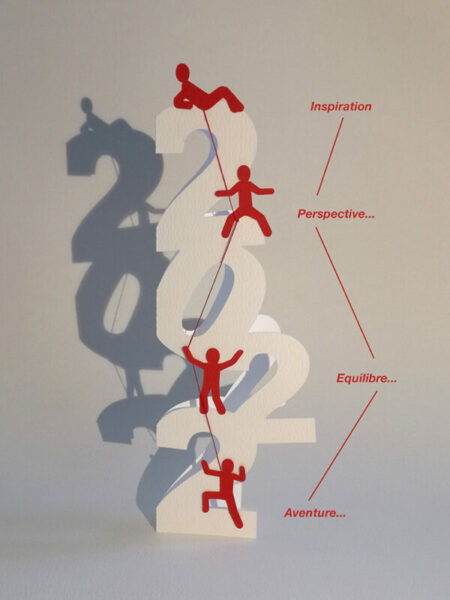 Voeux 2022 en papier découpé et fil cousu
