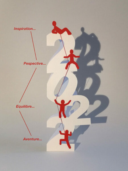 Voeux 2022 en papier découpé et fil cousu