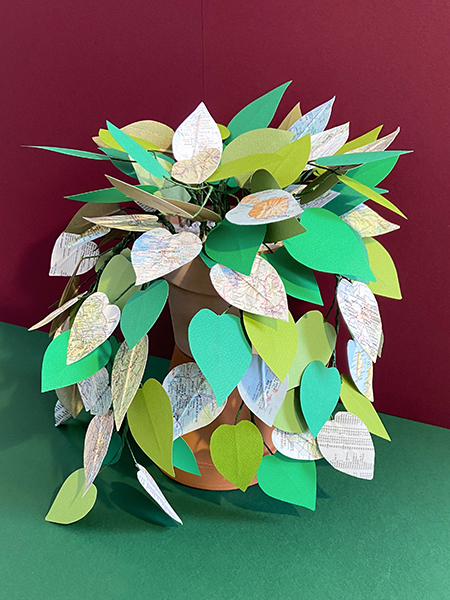 Philodendron voyageur, objet papier réalisé sur commande, plante vue de face